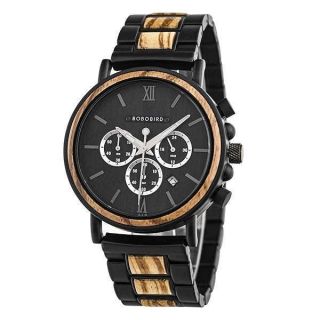 BOBO BIRD 2021 New Men&amp;#039;s Wrist Watches Stylish Wood Watch Analog Quartz Casual Wooden Wrist Watch with Gift Box (Black)