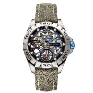 BODERRY Skeleton Mens Watches Titanium Automatic Mechanical Watch for Men 72H Power-Reserve 5ATM Waterproof Luminous Sapphire Crystal Wrist Watch and Leather Strap Mens Steampunk Gift-Urban