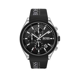 BOSS Men&amp;#039;s Stainless Steel Quartz Watch with Silicone Strap, Black, 22 (Model: 1513716)