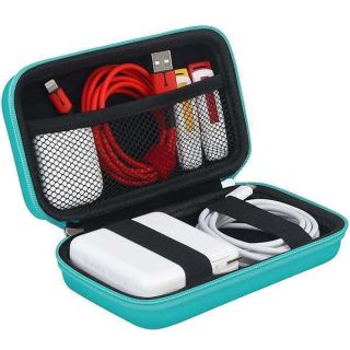 BOVKE Carrying Case Hard Protective Case Impact Resistant Travel Power Bank Pouch Bag USB Cable Organizer for Earbuds, Cable Cords, Charger Adapter, Electronic Accessories Case Wallet, Turquoise