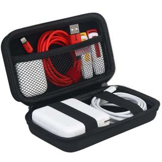 BOVKE Carrying Case Hard Protective Case Tech Organizer Travel Power Bank Pouch Bag USB Cable Organizer for Earbuds, Cable Cord, Charger Adapter, Electronic Accessories Case Wallet, Black+Inside Black