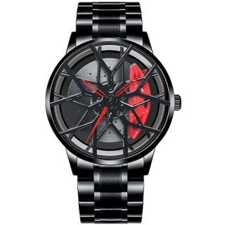 BOYADKA Car Wheel Watches for Men,Waterproof Stainless Steel Japanese Quartz Wrist Watch Sports Men’s Watches with Car Wheel Rim Hub Design for Men/Car Enthusiast (Red)