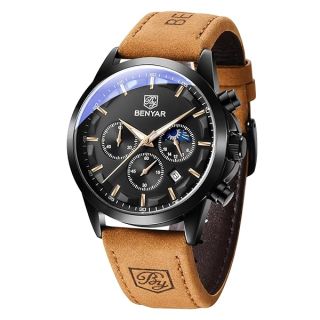 BY BENYAR Watches for Men Analog Watch Mens Watches Waterproof Watch Leather Watch Bands for Men Quartz Chronograph Date Men&amp;#039;s Wrist Watches Casual Classic Gifts for Men Unique Mens Dress Watch