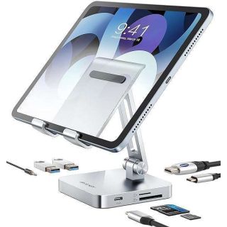 BYEASY USB C Hub with Stand, 7 in 1 Docking Station with 4K 30HZ HDMI, 3.5mm Audio Jack, 60W PD Charging, 2 x USB 3.0, SD/TF Card Reader, for iPad Pro 2021-2018/Macbook Pro 2017-2019