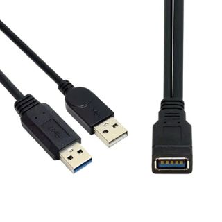 Cablecc Black USB 3.0 Female to Dual USB Male Extra Power Data Y Extension Cable for 2.5&amp;quot; Mobile Hard Disk