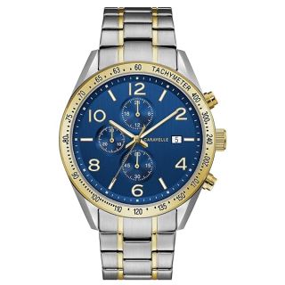 Caravelle by Bulova Men&amp;#039;s Sport Chronograph Quartz Two Tone Stainless Steel Watch, Blue Dial, Luminous, 44mm Style: 45B152