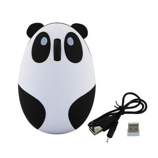 Cute Animal Panda Wireless Mouse,  Mini USB 2.4G Rechargeable Optical Mice Cartoon Computer Mouse for Kids 3 Buttons (Wireless-White)