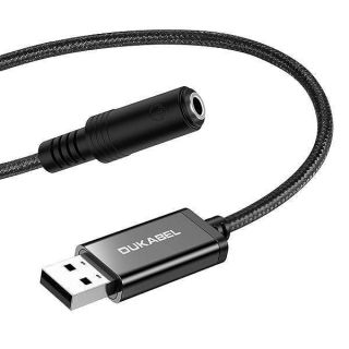 DUKABEL USB to 3.5mm Jack Audio Adapter, USB to Aux Cable with TRRS 4-Pole Mic-Supported USB to Headphone AUX Adapter Built-in Chip External Sound Card for PC PS4 PS5 and More