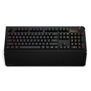 Das Keyboard 5QS Smart RGB Programmable Mechanical Keyboard for Work &amp; Gaming, Soft Tactile Mechanical Switches, Built-in RGB Profiles, Palm Rest, Volume Knob, Aluminum Top (104 Keys, Black)