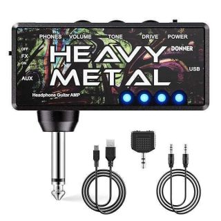 Donner Guitar Headphone Amp Heavy Metal USB Rechargeable Mini Pocket Headphone Amplifier for Electric Guitar