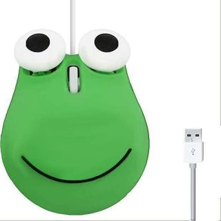 Draduo Wired Input Mouse, Green Frog Shape, 1600DPI, 3 Button, Optical, Plug and Play, Ergonomic Design, Compatible with Windows, Linux, Mac OS for Laptop, PC, Kid Friendly