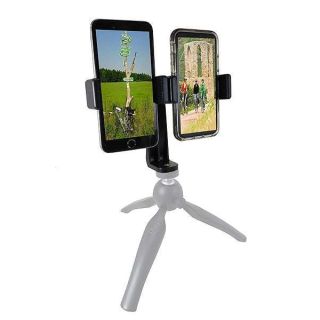 Dual Device Tripod, Monopole, Hand-Grip Mount Adapter for Live Video and Photography with Multiple Devices. Compatible with Most Smartphones: iPhone, Samsung Galaxy, Android, Google, etc