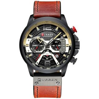 FANMIS Mens Luxury Watches Business Chronograph Dress Waterproof Leather Strap Analog Quartz Wrist Watch (Red Black)