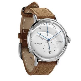 FEICE Men’s Automatic Watch Classic Bauhaus Watch Minimalist White Dial Mechanical Watch Energy Reserve Dress Watches for Men with Domed Crystal -FM202 (Brown)