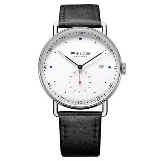 FEICE New Men&amp;#039;s Automatic Watch Unisex Classic Bauhaus Mechanical Watch Curved Mirror Waterproof Casual Dress Watches with Leather Bands -FM506 (1-White)