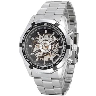 FORSINING Men&amp;#039;s Automatic Waterproof Skeleton Wrist Watch with Stainless Steel Bracelet