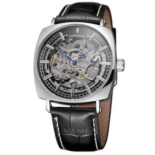 FORSINING Men&amp;#039;s Luxury Skeleton Dial Automatic Movement Watch Collection with Genuine Leather Strap