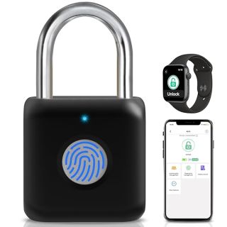 Fingerprint Padlock, Pothunder Padlock, Locker Lock, Combination Lock, Fingerprint Lock with APP Unlock, USB Rechargeable, Suitable for Gym Locker, Door, Locker(Black)