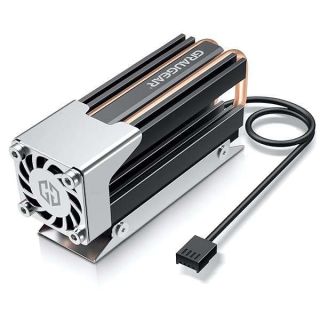 GRAUGEAR M.2 2280 SSD Heatsink, Direct-Touch Heat of Dual Copper Heat Pipes, 25mm Cooling Fan Built-in PWM Control, Aluminum Plate-Fin Design, Thermal Pads incl., 1.34 in Height