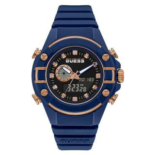 GUESS Men Polycarbonate Quartz Watch with Silicone Strap, Blue, 20 (Model: GW0269G2)