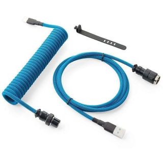 GUNMJO Pro Custom Coiled USB C Cable for Gaming Keyboard, Double-Sleeved Mechanical Keyboard Cable with Detachable Metal Aviator, 1.5M USB-C to USB-A, Blue Color