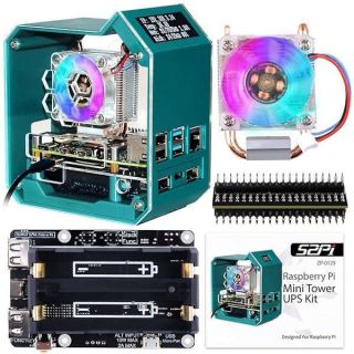 GeeekPi Case for Raspberry Pi 4, Pi 4 Mini Tower Case with ICE Tower Cooler, with UPS Plus Hat, 0.96 inch OLED Display, GPIO 1 to 2 Expansion Board for Raspberry Pi 4 Model B