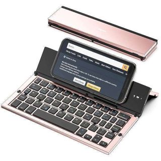 Geyes Bluetooth Keyboard Foldable Portable Folding Travel Keyboard for iPhone 15 Pro Plus/Xs/max/x/14/13 /12/11 /iPad/iPad Mini 4, Samsung Android Tablet Smart Phone (Rose Gold)