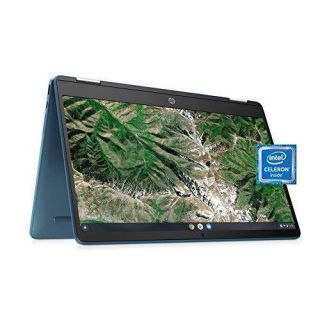 HP Laptop X360 14a Chromebook 14&amp;quot; HD Touchscreen, Entertaining from Any Angle Intel Celeron, 4GB DDR4 64GB eMMC WiFi Webcam Stereo Speakers Bluetooth 4.2 Chrome Blue Metallic Color