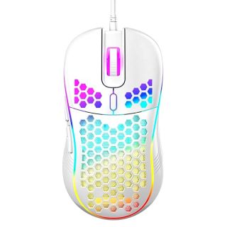 Honeycomb Wired Gaming Mouse, RGB Backlight and 7200 Adjustable DPI, Ergonomic and Lightweight USB Computer Mouse with High Precision Sensor for Windows PC &amp; Laptop Gamers (Ceramic White)