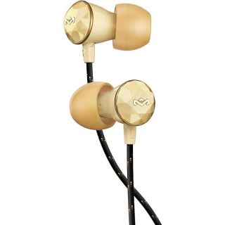 House of Marley Nesta Headphones Noise Cancelling Earbuds with a Microphone, Gold, Large