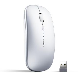 INPHIC Bluetooth Mouse, Slim Silent Rechargeable Wireless Mouse (Tri-Mode: BT 5.0/4.0+2.4G), 1600DPI Portable Mouse for MacBook Laptop Android Tablet, Silver