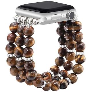 JR.DM Natural Stone Beaded-Bands Compatible with Apple Watch Series 9 8 7 6 5 4 3 2 1, Fashion Stretch Handmade Bracelet Watch Band Tiger Eye Fancy Boho Elastic Strap for iWatch 38/40/41mm Women Gift