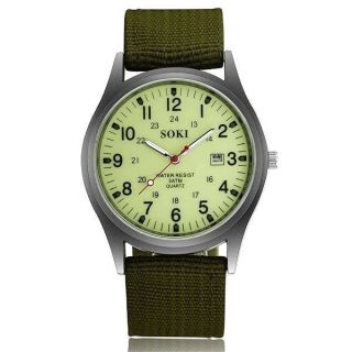 JewelryWe Men&amp;#039;s Military Green Dial Nylon Strap Quartz Calendar Wrist Watch Night Vision Luminous Wristwatch, for Xmas