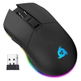 KLIM Blaze Rechargeable Wireless Gaming Mouse RGB New 2024 - High-Precision Sensor and Long-Lasting Battery - 7 Customizable Buttons - Up to 10000 DPI - Wired &amp; Wireless Mouse for PC Mac &amp; PS4 PS5