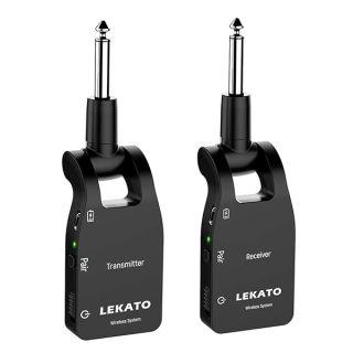 LEKATO Upgrade Wireless Guitar System Rechargeable 2.4GHz Wireless Guitar Transmitter Receiver 6 Channels Wireless Audio System for Electric Guitar Bass(WS-10), Black