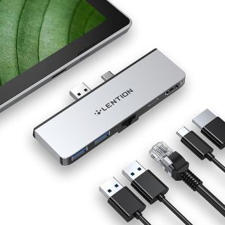 LENTION Surface Pro 7 USB C Hub Docking Station,5-in-1 Microsoft Surface Pro 7 Hub,4K@60Hz USB-C to HDMI Hub,USB C to Gigabit Ethernet Hub,2 USB 3.0 Hub,PD 60W Type C Charging Port Hub(CS35,Silver)