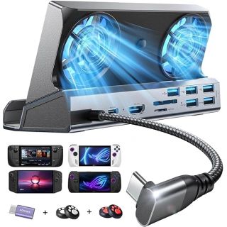 LISEN 13-IN-1 Docking Station for Steam Deck OLED&amp;ROG Ally X&amp;Legion Go, Dual Cooling Fan 5 USB Ports and 4K@60Hz, 100W Charging Port Support ROG Ally 30W Mode, Gigabit Ethernet Fit for Steam Deck OLED