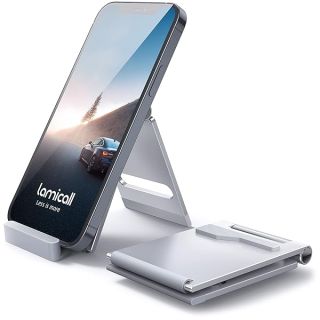 Lamicall Portable Cell Phone Stand - Aluminum Foldable Phone Stand for Desk, Small Pocket Travel Design, Adjustable Mobile Phone Holder for 4-7.2&amp;quot; Cellphone - Sliver