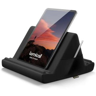 Lamicall Tablet Pillow Holder Stand - Tablet Pillow Soft Pad Dock for Lap, Bed and Desk with Pocket &amp; 4 Viewing Angles, for 2022 iPad Pro 11, 12.9, Air, Mini, Kindle, 4-13&amp;quot; Phone and Tablet, Black