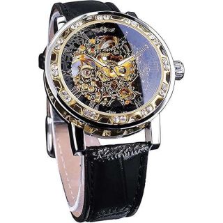 Luxury Retro Automatic Mechanical Skeleton Wrist Watch Diamond Carving Flower Craft Men Business Dress Watch with Roman Number Bracelet Watch