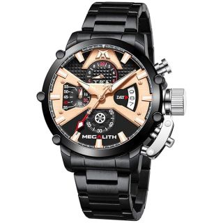 MEGALITH Men&amp;#039;s Watch 45mm Stainless Steel Chronograph Waterproof Fashion Black Watch Analog Quartz Date Heavy Duty Watches for Men Metal Luminous Multifunctional Cool Designer Gents Wrist Watches