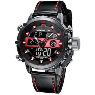 MEGALITH Mens Watches with Leather Waterproof Digital Military Sport Tactical Multifunction Heavy Duty Led Black Watch for Men, Alarm Stopwatch