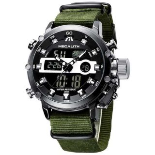 MEGALITH Mens Watches with Nylon Waterproof Digital Military Sport Tactical Multifunction Heavy Duty Led Black Watch for Men, Alarm Stopwatch