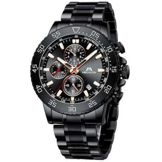 MEGALITH Mens Watches with Stainless Steel Waterproof Analog Quartz Fashion Business Black Chronograph Watch for Men, Auto Date