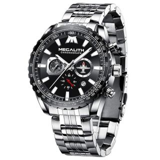 MEGALITH Mens Watches with Stainless Steel Waterproof Analog Quartz Fashion Business Chronograph Watch for Men, Auto Date