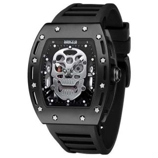 MF MINI FOCUS Men Watches Unique Tonneau Skeleton Skull Watch (Waterproof/Super Luminous/Calendar) Silicon Band Fashion Cool Watch for Men