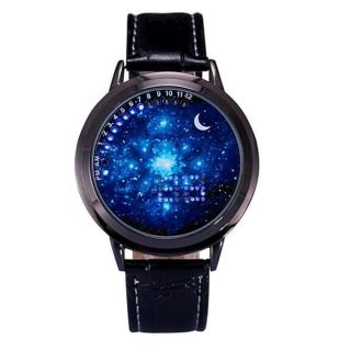 MINILUJIA 30M Waterproof Binary Fashion Led Touch Screen Men Watch Starry Sky Watch Universe Milky Way Unique Cool Men Watches with Soft Leather Strap (Milky Way Blue)