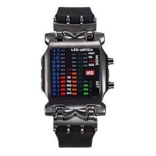 MINILUJIA Men Cool Digital Watch Binary Time LED Display Waterproof with Rubber Band Unique Creative Fashion Sport Wristwatches One PCS (Black)