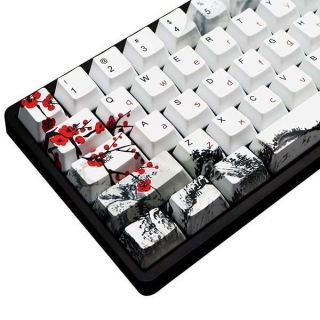 MOLGRIA Keycaps 68 Set for RK68 GK68 Mechanical Keyboard, Custom PBT OEM Profile Key Caps Japanese Style with Keycap Puller for Gateron Kailh Cherry MX Switch ANSI Layout Keyboard(Plum Blossom)