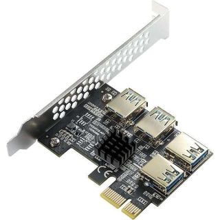 MZHOU PCI-E 1 to 4 PCI-Express 16X Slots Riser Card - Higher Stability USB 3.0 Adapter Multiplier Card for Bitcoin Mining Compatible with Windows Linux Mac(No USB Cables)